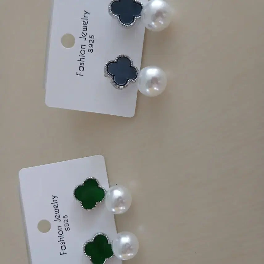 [BUNJANG] Clover Pearl Sterling Silver Earrings / 클로버 진주 은침 귀걸이 (새제품)