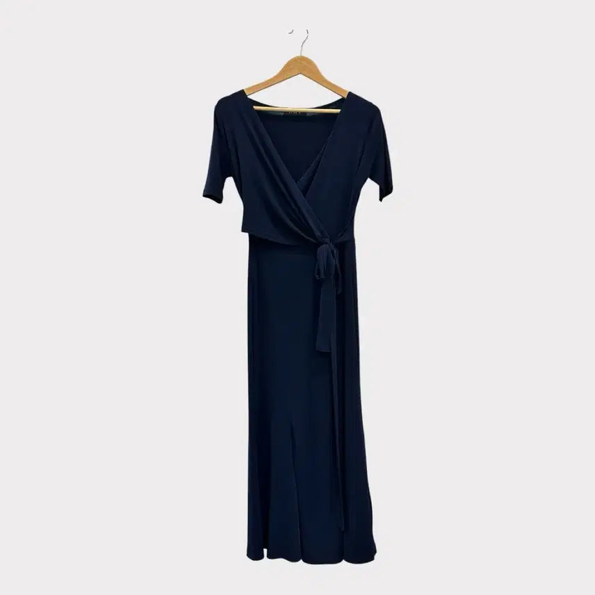 [BUNJANG] Page U Drapey Wrap Ribbon Long Dress Navy / [F] 페이지유 차르르 랩 리본 롱원피스 네이비 Page U