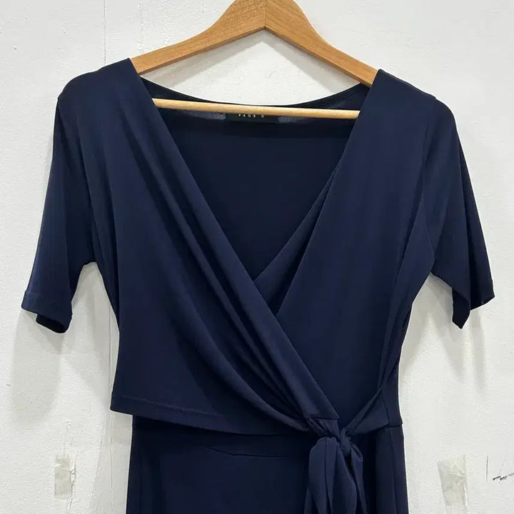 [BUNJANG] Page U Drapey Wrap Ribbon Long Dress Navy / [F] 페이지유 차르르 랩 리본 롱원피스 네이비 Page U