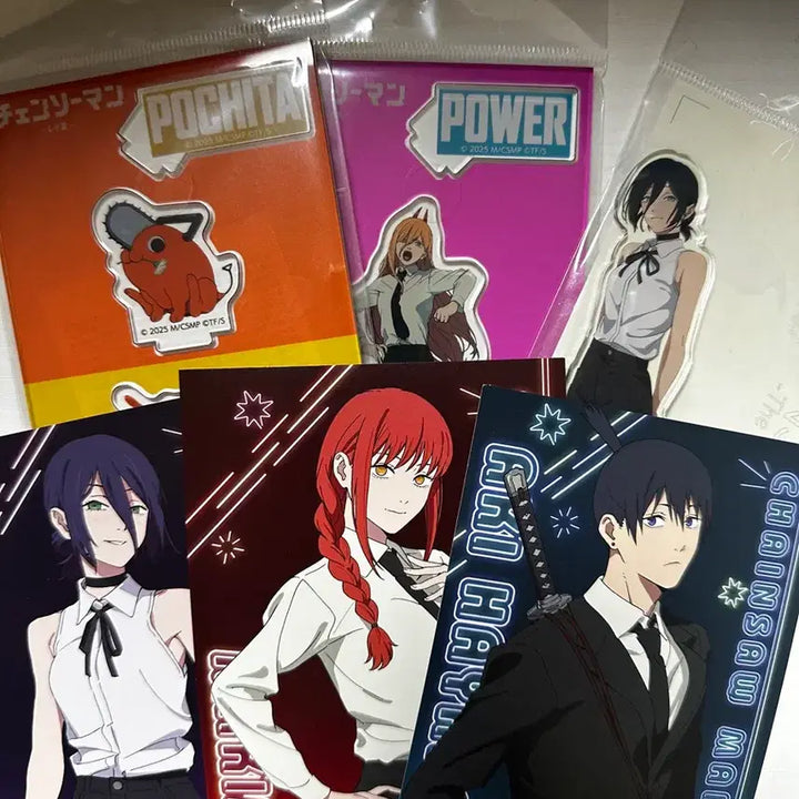 [BUNJANG] Chainsaw Man Akril Stand &amp; Postcard Bundle Set (Reze, Power, Pochita) / (미개봉) 체인소맨 특전 엽서, 아크릴 스탠드 레제, 파워, 포치타 일괄