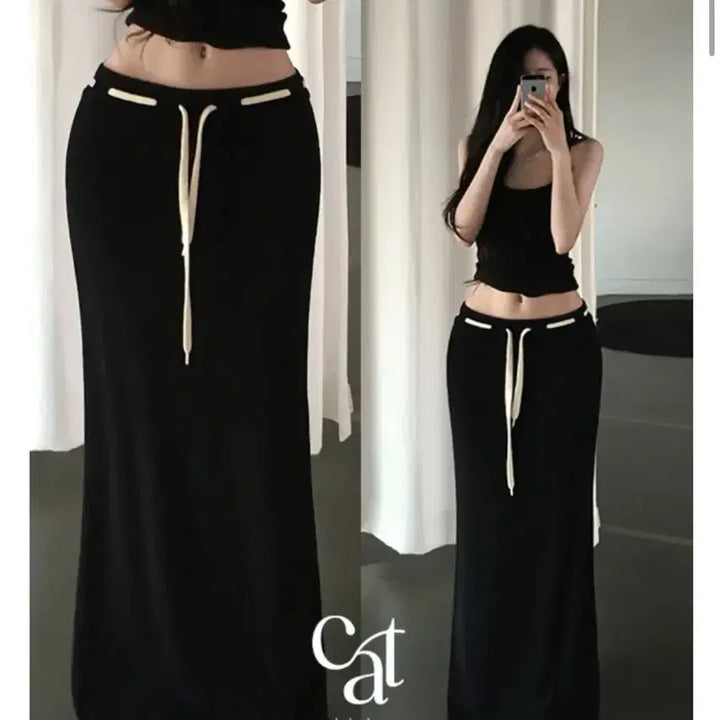 [BUNJANG] Lookcatme Long Skirt Black / (새상품) 룩캣미 롱스커트 블랙