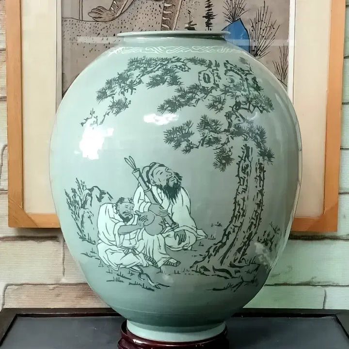 [BUNJANG] Joseon Dynasty Celadon Vase / 송하신선문청자호
