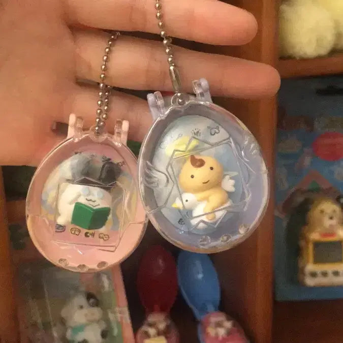 [BUNJANG] Rare 1996 1997 Japanese Vintage Tamagotchi Mimitchi Tenshitchi Angel Keychain / 초레어! 일본 1996 1997 고전 다마고치 미미치 키링 텐시치 엔젤