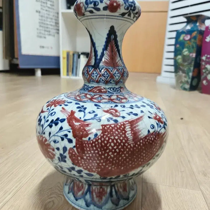 [BUNJANG] Blue and White Porcelain Vase with Enamel Red Glaze / 중국도자기 청화유리홍