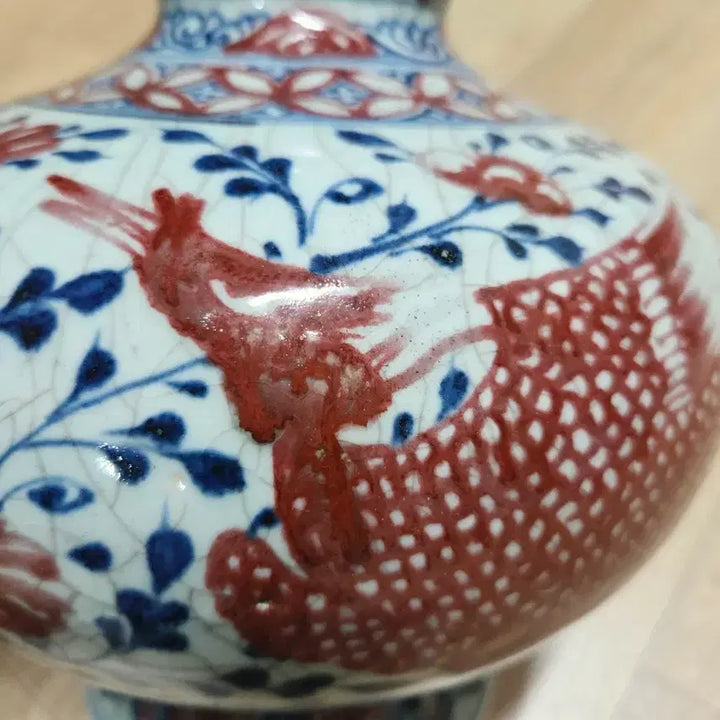 [BUNJANG] Blue and White Porcelain Vase with Enamel Red Glaze / 중국도자기 청화유리홍