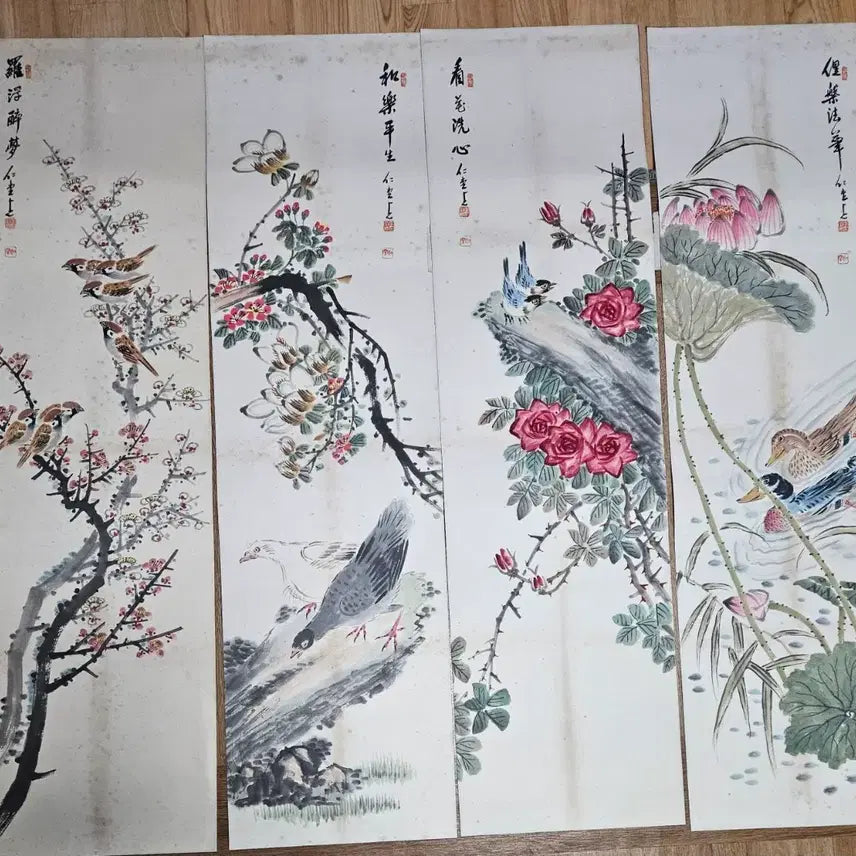 [BUNJANG] Indang Lee Young-gyun Master 8-Panel Folding Screen with Birds and Flowers / 인당 이영균 선생  8폭 화조병풍