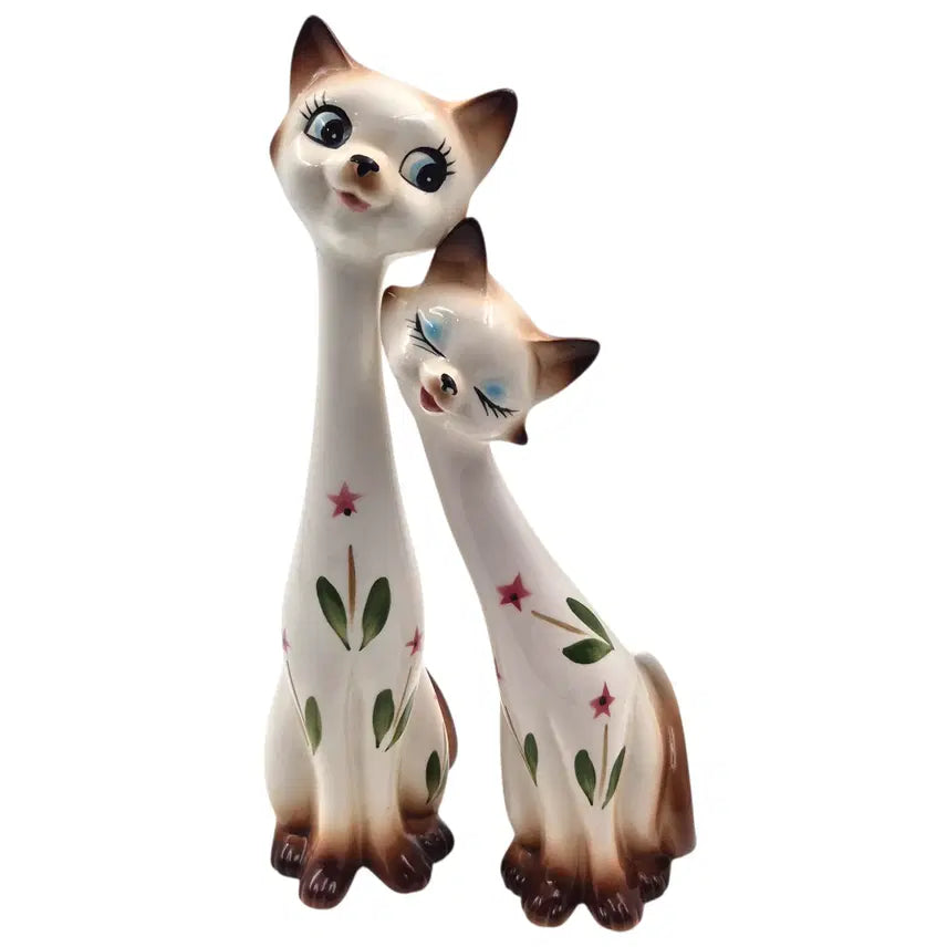 [BUNJANG] 60s Handmade Star Flower Siamese Cat Extra Large Figurine Set / 60s 핸드메이드 별꽃 샴고양이 특대형 피겨린 세트
