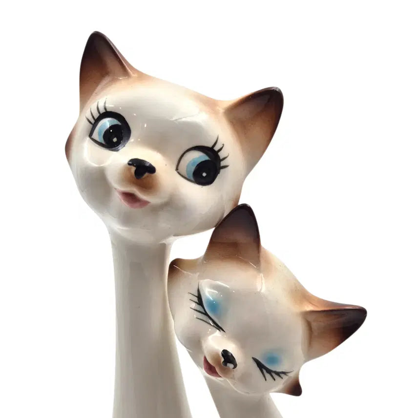 [BUNJANG] 60s Handmade Star Flower Siamese Cat Extra Large Figurine Set / 60s 핸드메이드 별꽃 샴고양이 특대형 피겨린 세트