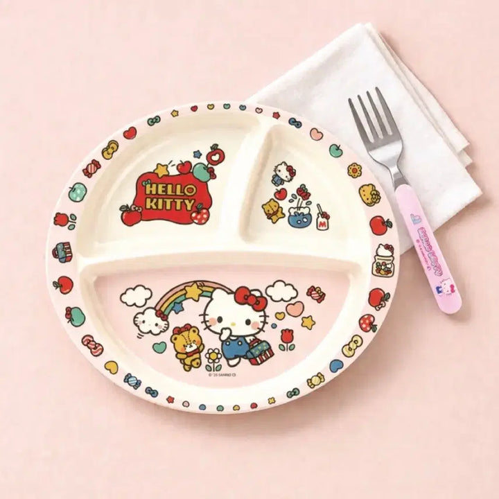 [BUNJANG] Sanrio Licensed 3-Compartment Melamine Plate / 산리오 정품 3칸 플레이트 키티 멜라민 식판 식기류 런치
