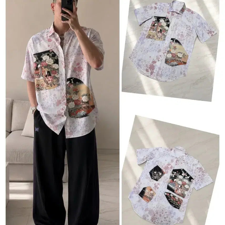 [BUNJANG] Art Patch Floral Short Sleeve Shirt / (정품) 일본 아트 패치 플로럴 반팔 셔츠 / L (95~100)
