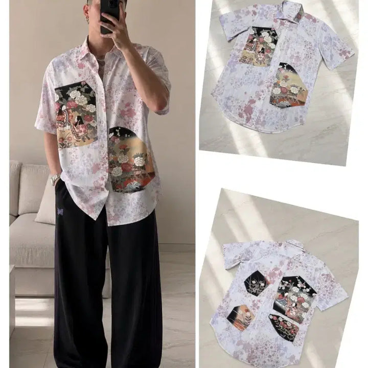 [BUNJANG] Art Patch Floral Short Sleeve Shirt / (정품) 일본 아트 패치 플로럴 반팔 셔츠 / L (95~100)