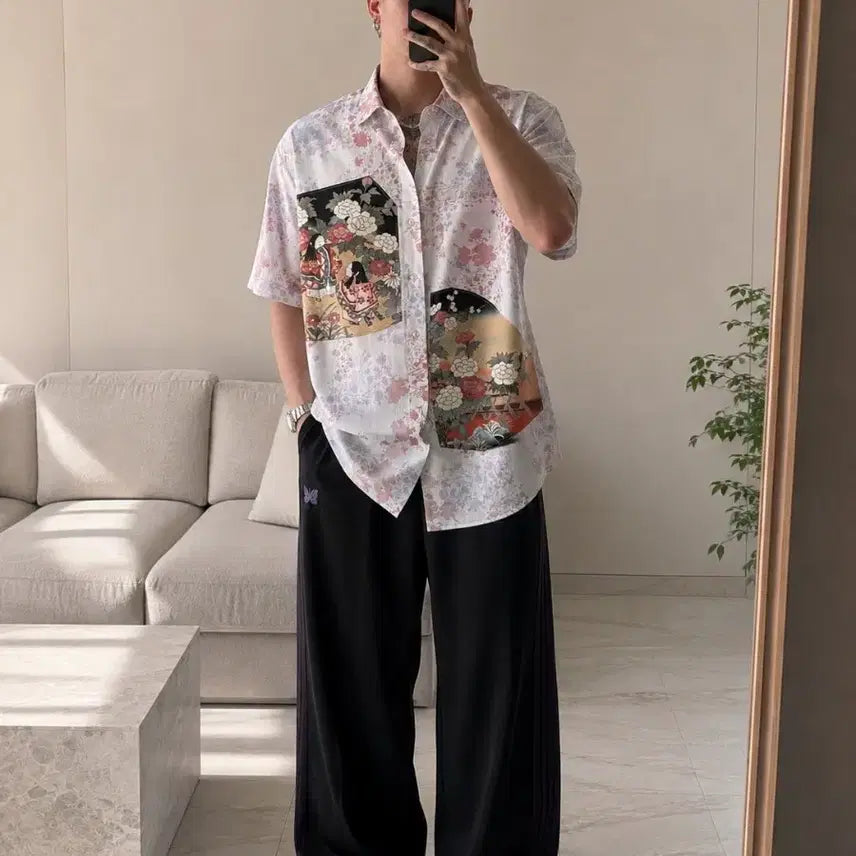 [BUNJANG] Art Patch Floral Short Sleeve Shirt / (정품) 일본 아트 패치 플로럴 반팔 셔츠 / L (95~100)