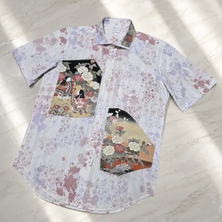 [BUNJANG] Art Patch Floral Short Sleeve Shirt / (정품) 일본 아트 패치 플로럴 반팔 셔츠 / L (95~100)