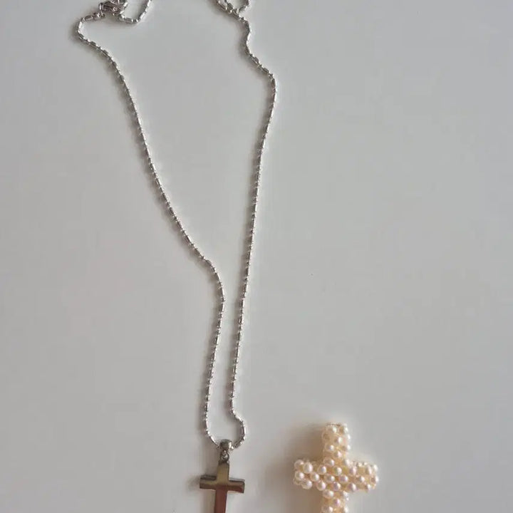 [BUNJANG] Silver Cross Pendant Necklace with Pearl Option / 프라다쇼핑백에십자가패션목걸이넣어드려요~새상품(진주팬던트필요하심드릴께요~)