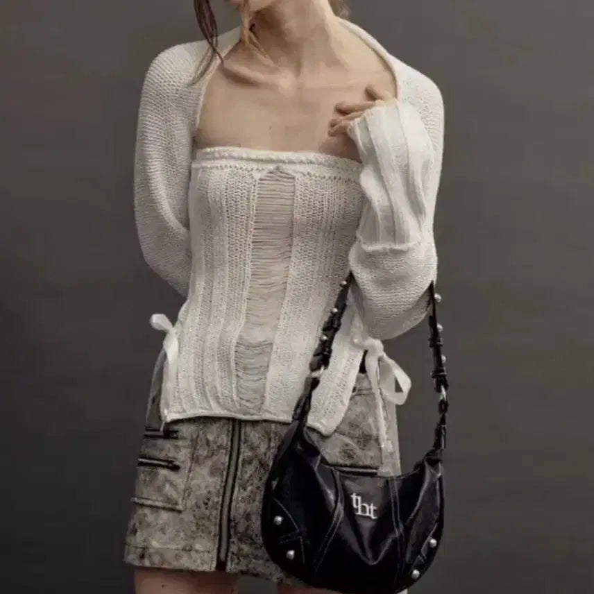 [BUNJANG] 3Times Cotton Ribbon Top + Bolero Set White / 쓰리타임즈 코튼 리본 탑 + 볼레로 세트 화이트