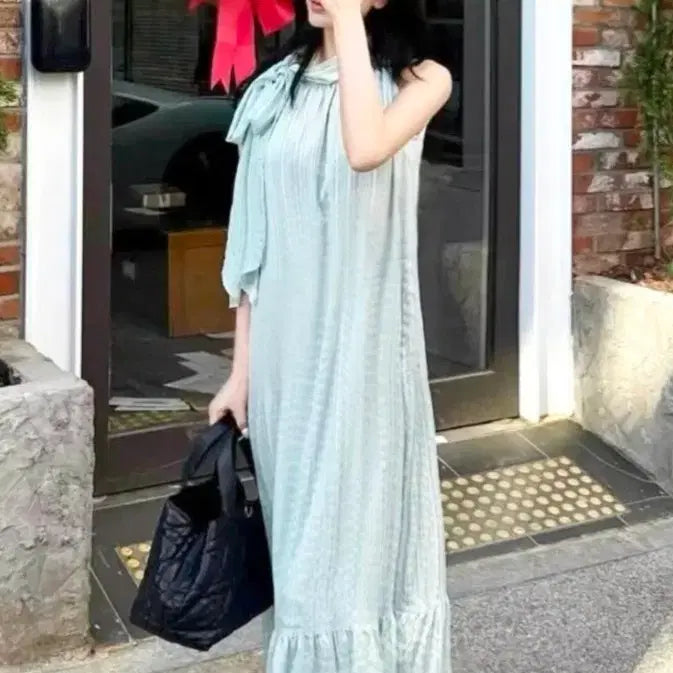 [BUNJANG] Mint Halterneck Long Dress / 민트색 홀터넥 원피스