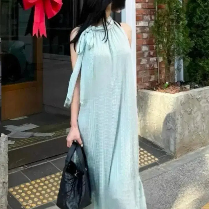 [BUNJANG] Mint Halterneck Long Dress / 민트색 홀터넥 원피스