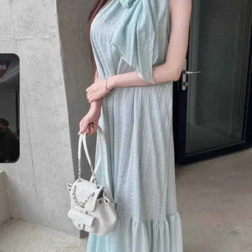 [BUNJANG] Mint Halterneck Long Dress / 민트색 홀터넥 원피스