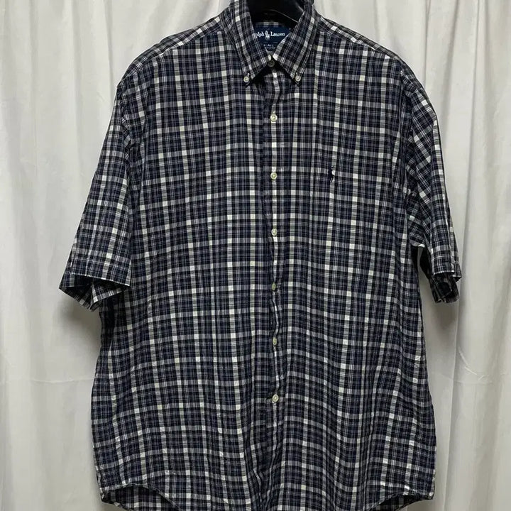 [SOLD OUT] no.201 폴로 랄프로렌 타탄체크 블루 반팔 셔츠 xxl