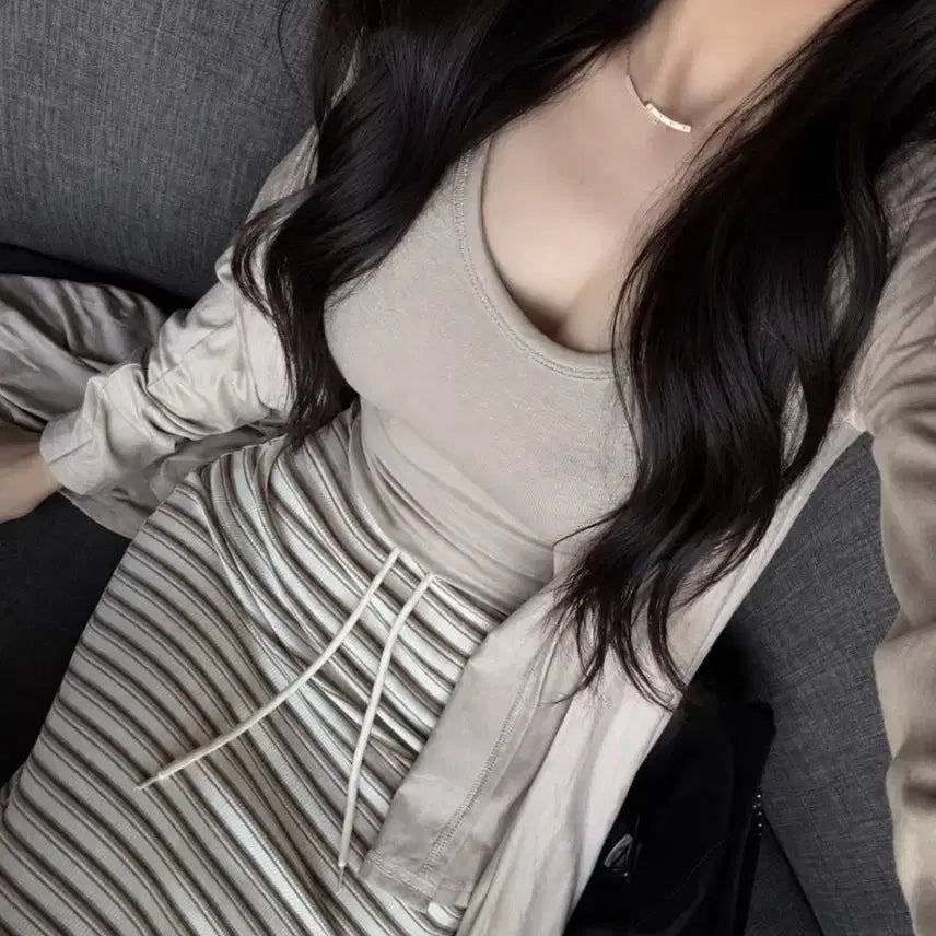 [BUNJANG] Sleeveless Long Skirt Cardigan Three-Piece Set / 나시 롱스커트 가디건 쓰리피스 세트 수입의류 새상품