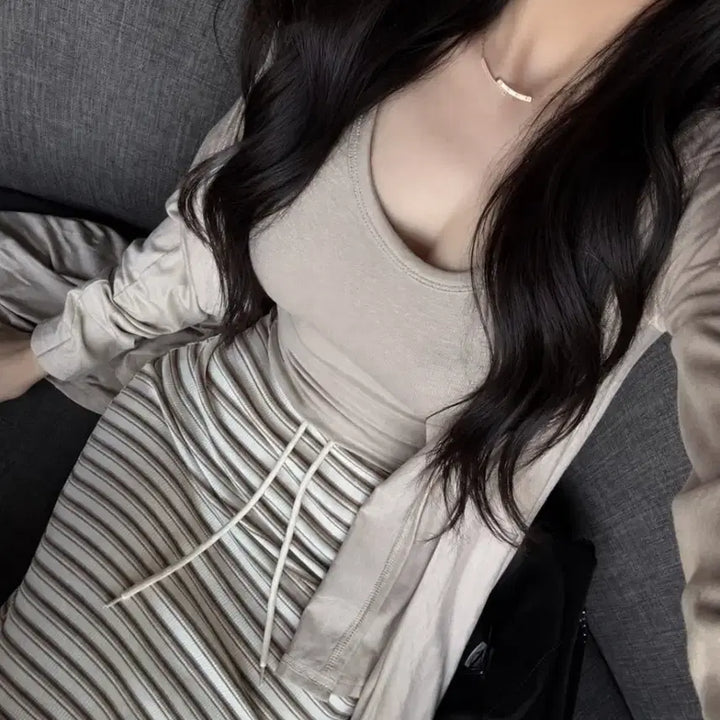 [BUNJANG] Sleeveless Long Skirt Cardigan Three-Piece Set / 나시 롱스커트 가디건 쓰리피스 세트 수입의류 새상품