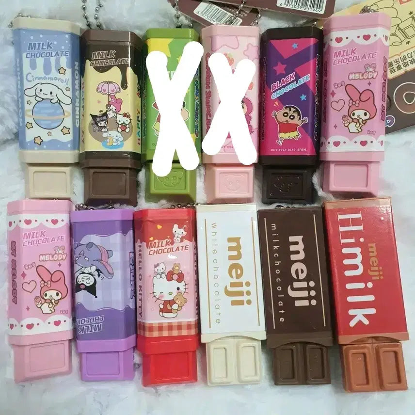 [BUNJANG] Crayon Shin-chan Sanrio Meiji Chocolate Clicker Keychain / [개당]짱구 산리오 메이지 초콜릿 딸깍이 뽀각이 키링