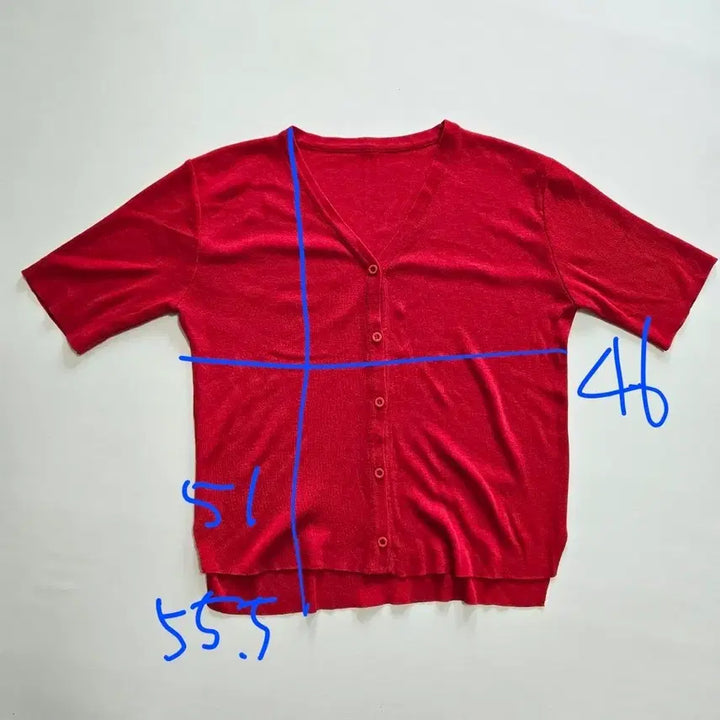 [BUNJANG] Basic V-neck Short-Sleeve Cardigan - Red / 기본 브이넥 반팔 가디건 레드