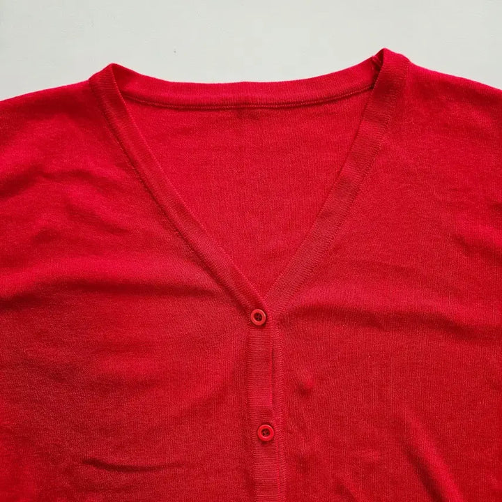 [BUNJANG] Basic V-neck Short-Sleeve Cardigan - Red / 기본 브이넥 반팔 가디건 레드