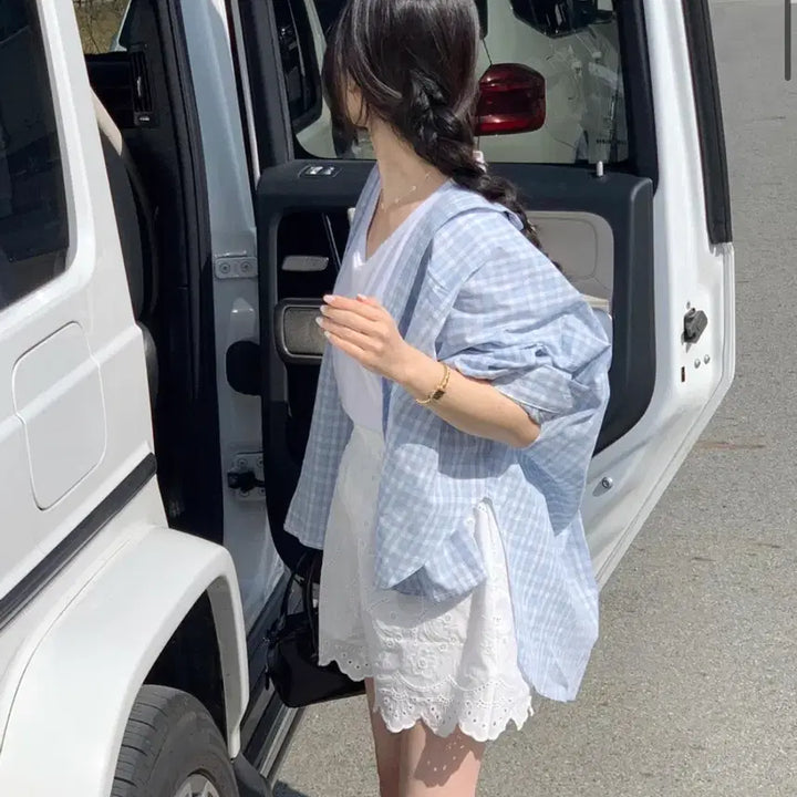 [BUNJANG] Bycinyy Pastel Check Shirt Sky Blue / 바이씨니 제작 파스텔체크셔츠 소라