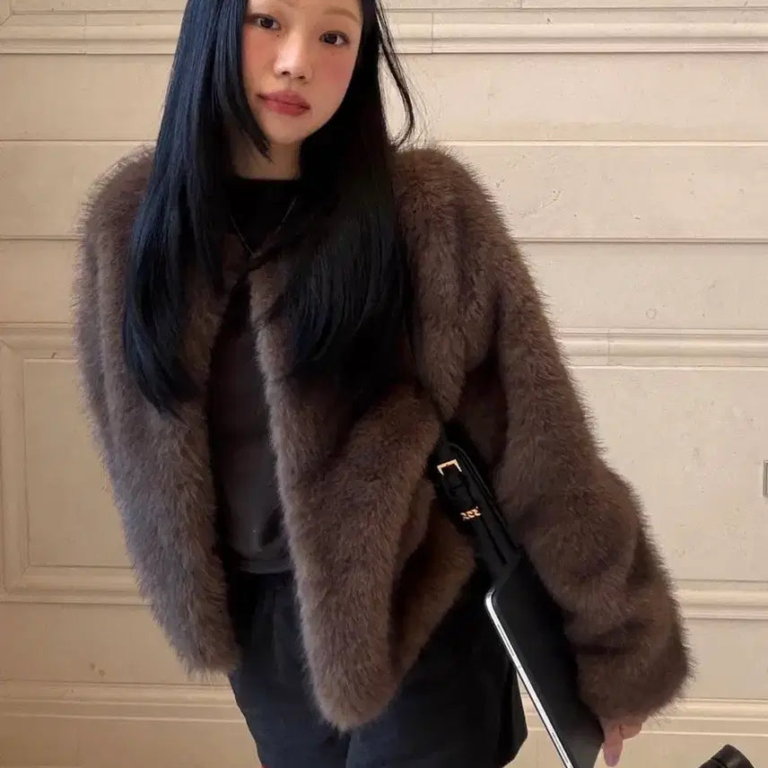 [BUNJANG] Cellyn Lion Carrie Faux Fur Jacket Brown / 셀리앤리옹 캐리 퍼자켓 브라운