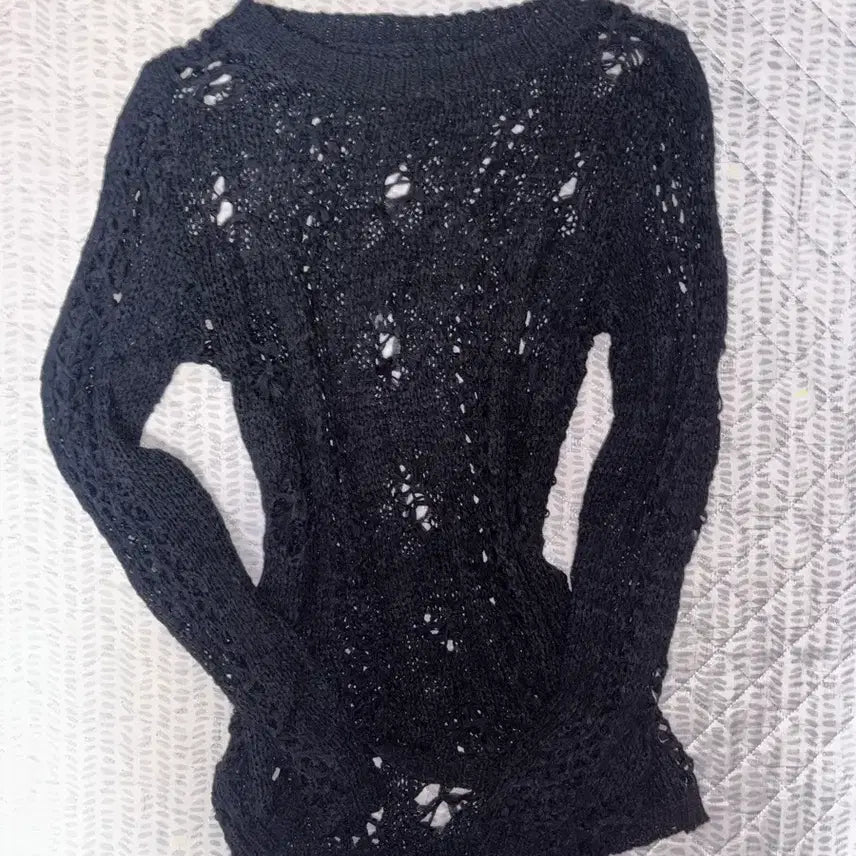 [BUNJANG] Aniwonmore Black Mesh Knit Top / 애니원모어 그물니트 블랙