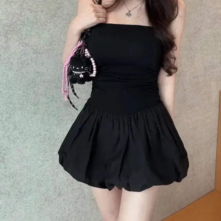 [BUNJANG] Padded Shirring Mini Dress with Inner Shorts / 패드탑셔링미니원피스