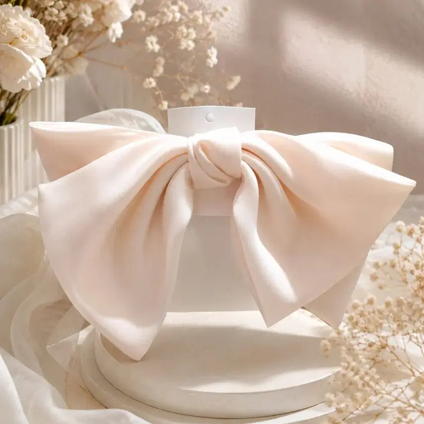[BUNJANG] Maxi Silk Satin Ribbon Automatic Hair Clip (Ivory/Black) / 실물여신,빅 리본 실크 공단 반묶음 자동핀 헤어핀 (2color)