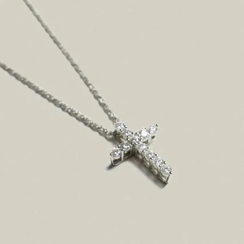 [BUNJANG] Partez Sterling Silver Cross Pendant Necklace (Moissanite, 50+5cm Chain) / Partez 파르테즈 십자가 목걸이 S사이즈