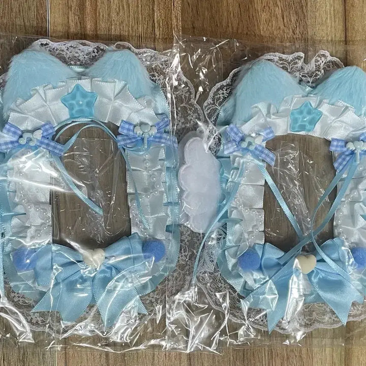 [BUNJANG] Handmade Blue Cat Angel Wings Ribbon Lace Photocard Holder Toploader / 리본 레이스 탑꾸 포카홀더 탑로더 별 수제 천사 날개 파랑 고양이 블루