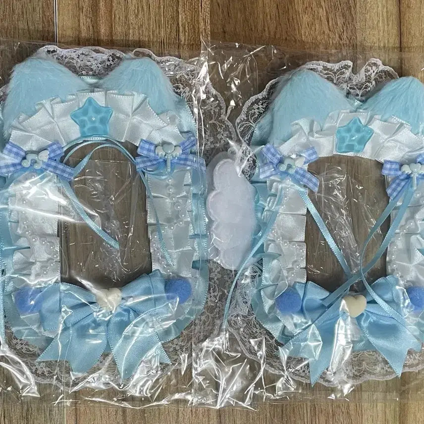 [BUNJANG] Handmade Blue Cat Angel Wings Ribbon Lace Photocard Holder Toploader / 리본 레이스 탑꾸 포카홀더 탑로더 별 수제 천사 날개 파랑 고양이 블루
