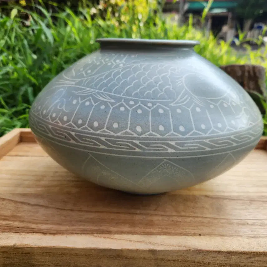 [BUNJANG] Celadon Porcelain Fish Motif Vase / 분청도자기  주판알 어문호