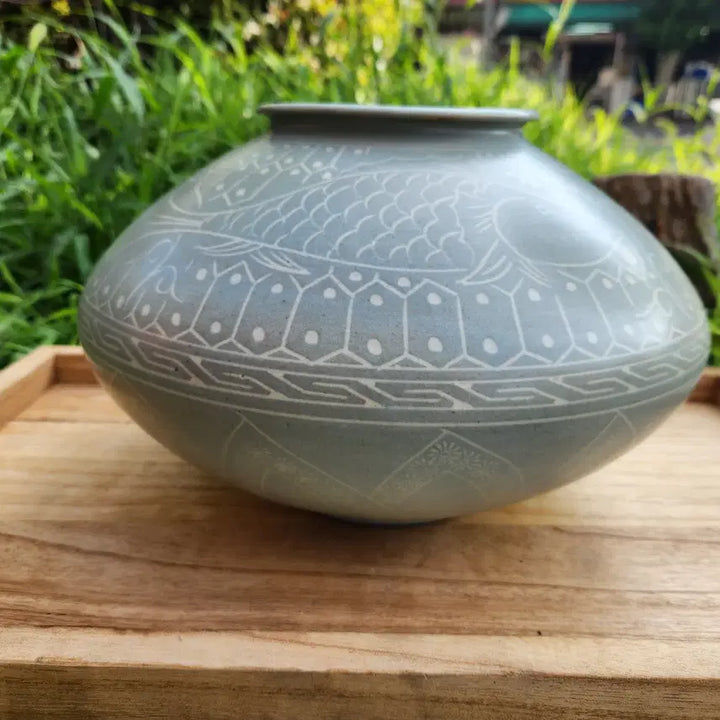 [BUNJANG] Celadon Porcelain Fish Motif Vase / 분청도자기  주판알 어문호