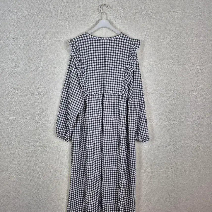 [BUNJANG] Plus Size Check Frill V-Neck Long Dress / (