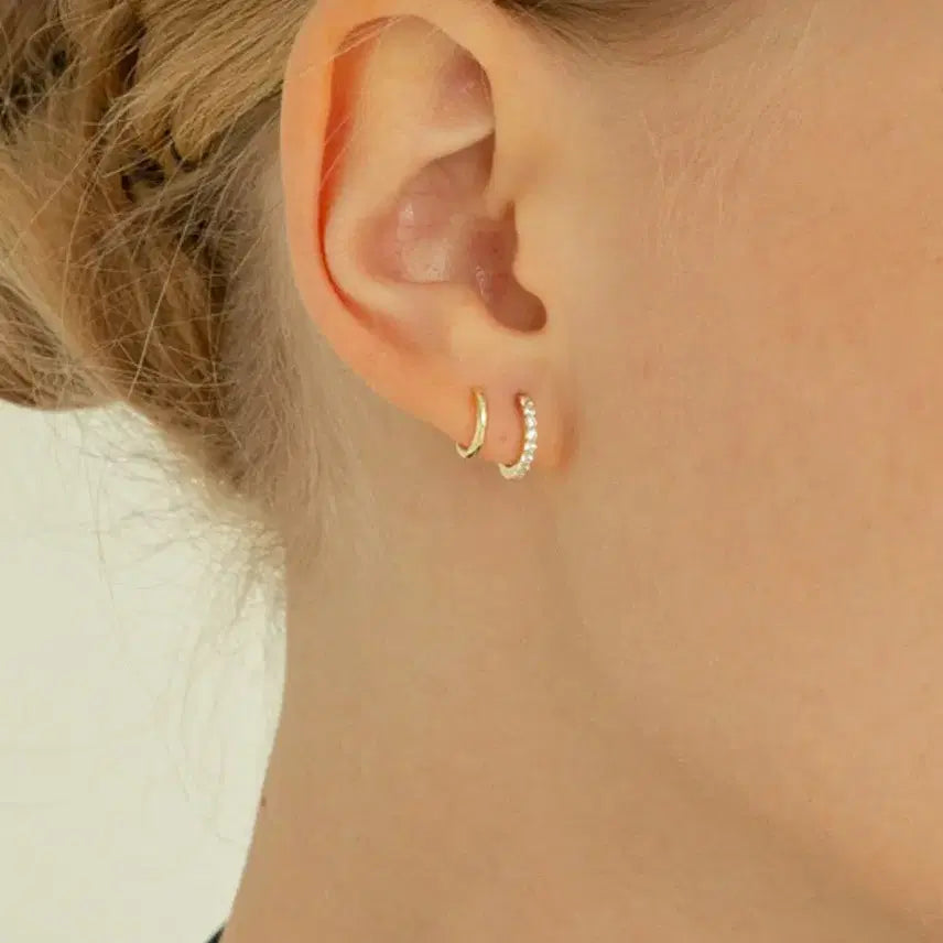 [BUNJANG] Rune 14K Pave Double Ring Earrings / 룬느 14K 파베 더블링 귀걸이