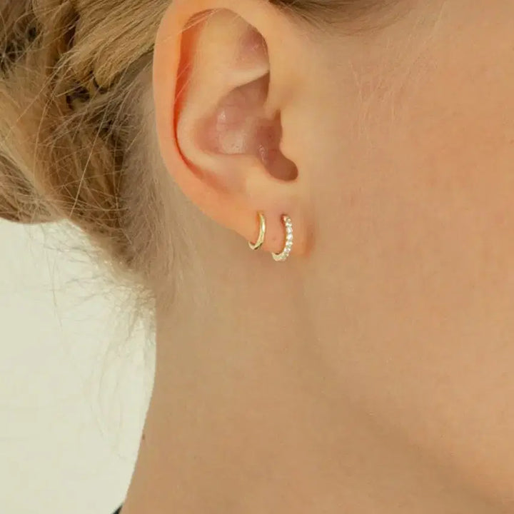 [BUNJANG] Rune 14K Pave Double Ring Earrings / 룬느 14K 파베 더블링 귀걸이
