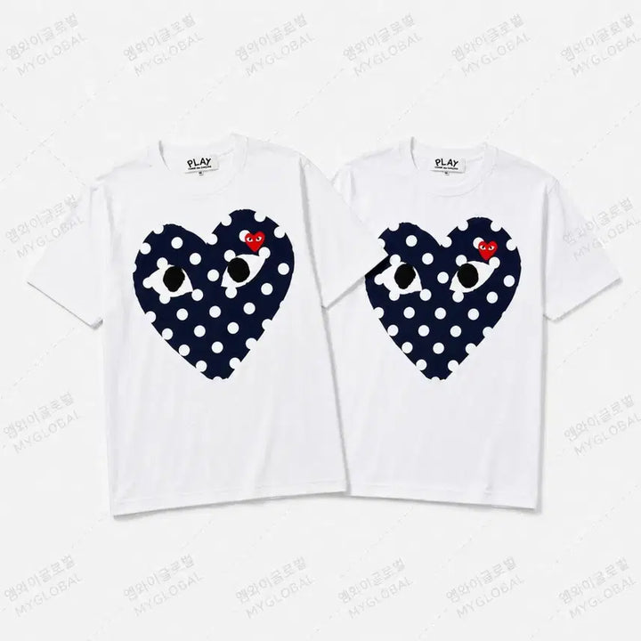 [BUNJANG] Comme des Garçons Red Heart Print Blue Heart T-Shirt White / 정품/무료배송) 꼼데가르송 레드 하트 프린트 블루 하트