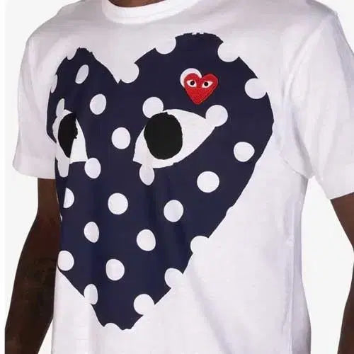 [BUNJANG] Comme des Garçons Red Heart Print Blue Heart T-Shirt White / 정품/무료배송) 꼼데가르송 레드 하트 프린트 블루 하트