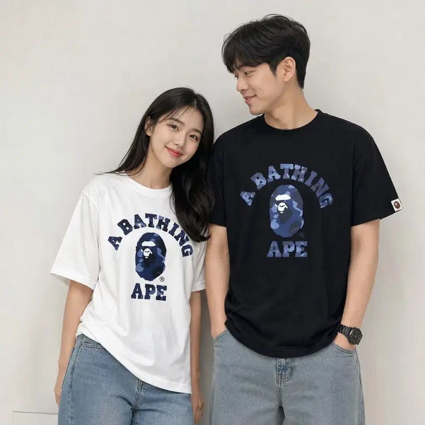 [BUNJANG] BAPE Short Sleeve T-Shirt Blue Camo, Black/White / 특가)베이프 반팔티 블루 카모 블랙/화이트 미개봉 새상품 블루네이비
