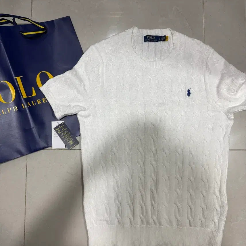 [BUNJANG] Polo Cable Knit Short Sleeve T-Shirt - White, Size L / [당일출고,L사이즈] 새상품급 폴로 케이블 반팔 니트