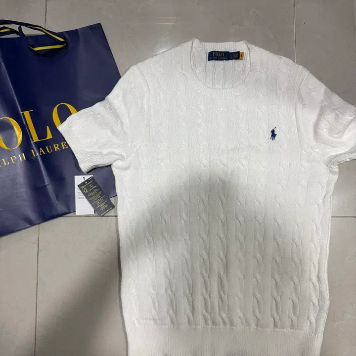 [BUNJANG] Polo Cable Knit Short Sleeve T-Shirt - White, Size L / [당일출고,L사이즈] 새상품급 폴로 케이블 반팔 니트