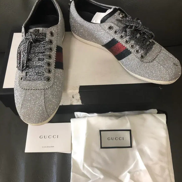 [BUNJANG] Gucci Silver Glitter Sneakers (Size 37) - Limited Edition / 구찌 스니커즈 실버 글리터37한정판
