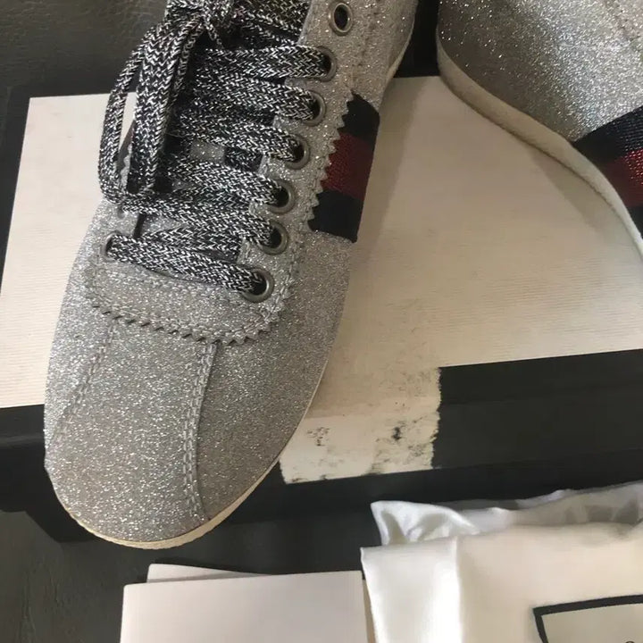 [BUNJANG] Gucci Silver Glitter Sneakers (Size 37) - Limited Edition / 구찌 스니커즈 실버 글리터37한정판