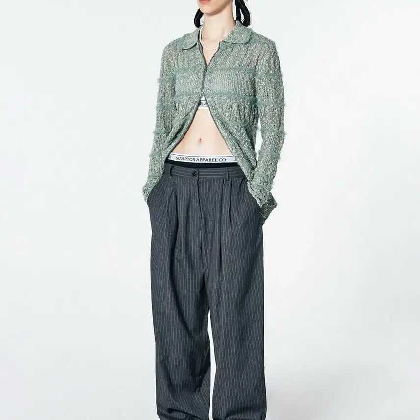 [BUNJANG] Sculptor Peekaboo Lowrise Pintuck Pants Gray / 스컬프터 Peekaboo Lowrise Pintuck Pants Gray