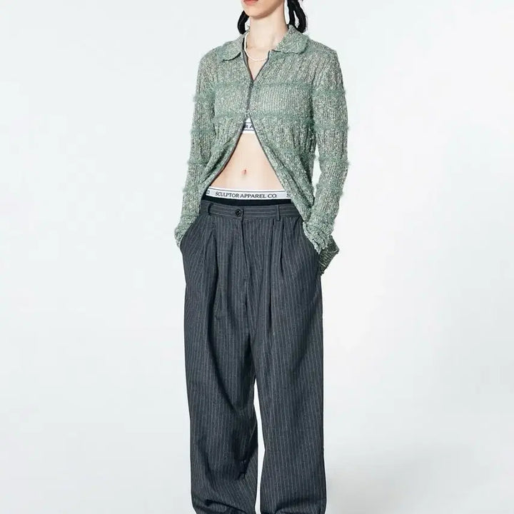 [BUNJANG] Sculptor Peekaboo Lowrise Pintuck Pants Gray / 스컬프터 Peekaboo Lowrise Pintuck Pants Gray